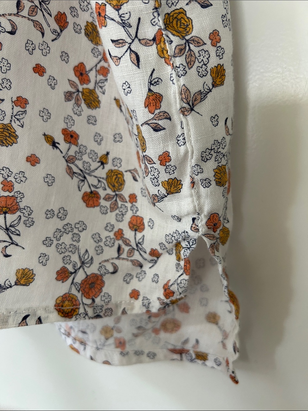 Rachel Zoe Boxy Floral Linen Blouse Sz L w MEASUREMENTS Cap Sleeves Shell Button - Picture 6 of 10